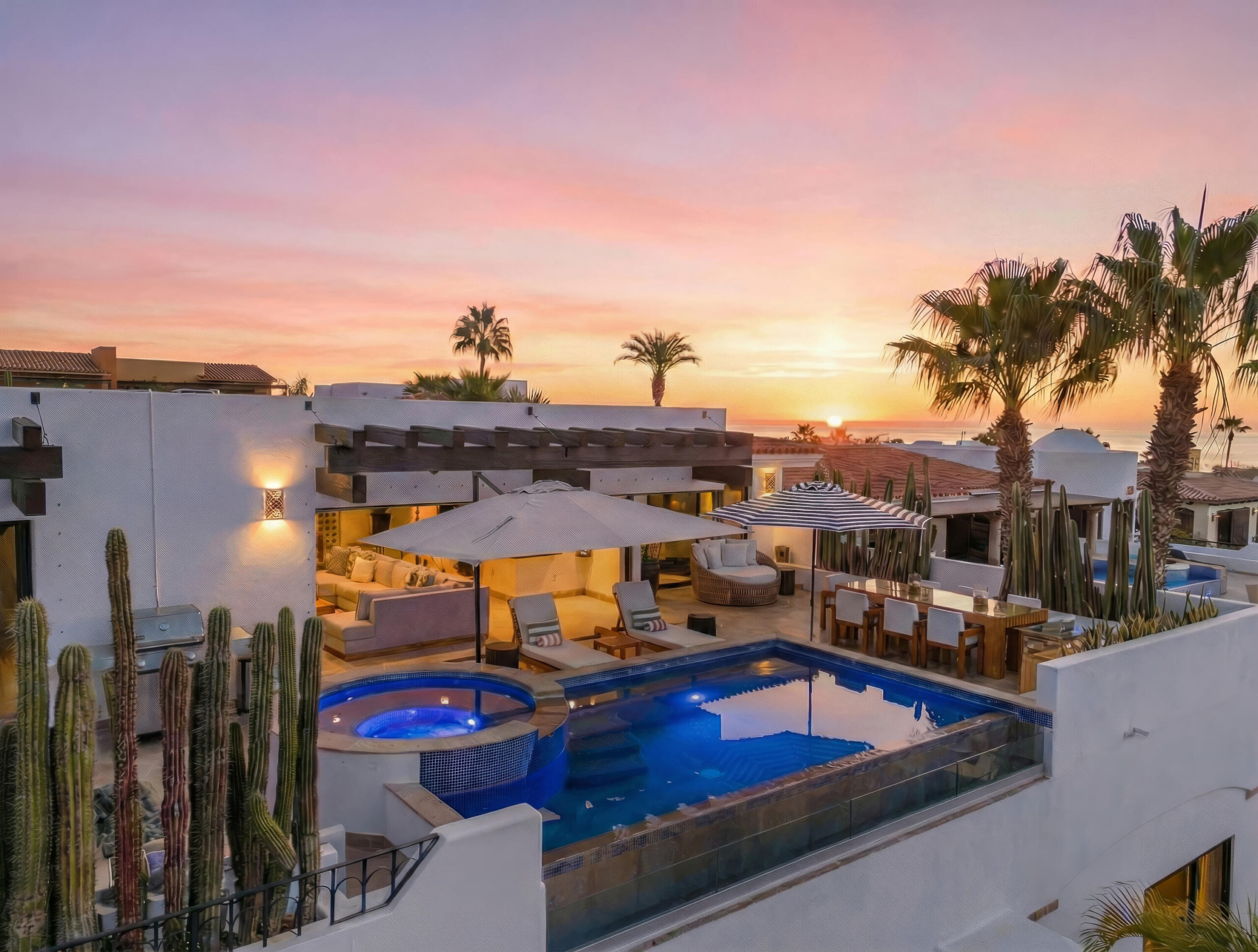 Cabo Luxury Cresta Del Mar Elegant 463 m² villa in Cabo San Lucas offering six bedrooms and 6.5 bathrooms across two thoughtfully designed levels. The home features high ceilings, abundant natural light, and a refined blend of contemporary design with subtle Mexican architectural elements. Open living areas connect seamlessly to a well-appointed kitchen with custom wood cabinetry and quality appliances. Each bedroom provides privacy and comfort, while bathrooms are finished with travertine and tasteful details. Outdoor living is enhanced by a spacious terrace ideal for relaxing or entertaining. A well-balanced residence designed for comfort, style, and effortless Cabo living. for sale